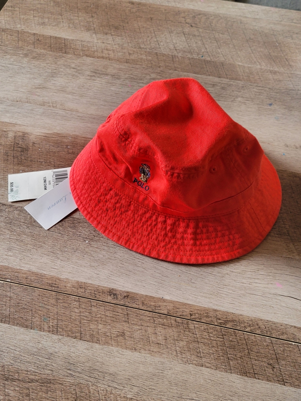 Ralph Lauren Red Kids' Bucket Hat with Embroidered Polo Logo